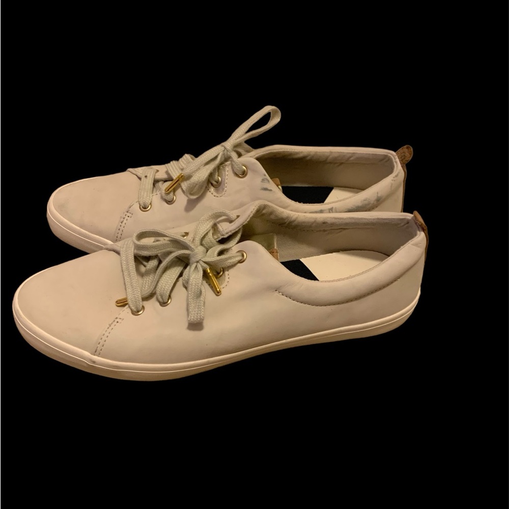 Sperry Crest Vibe Leather Sneakers – White w/ Gold Accents – Women’s Size 9.5